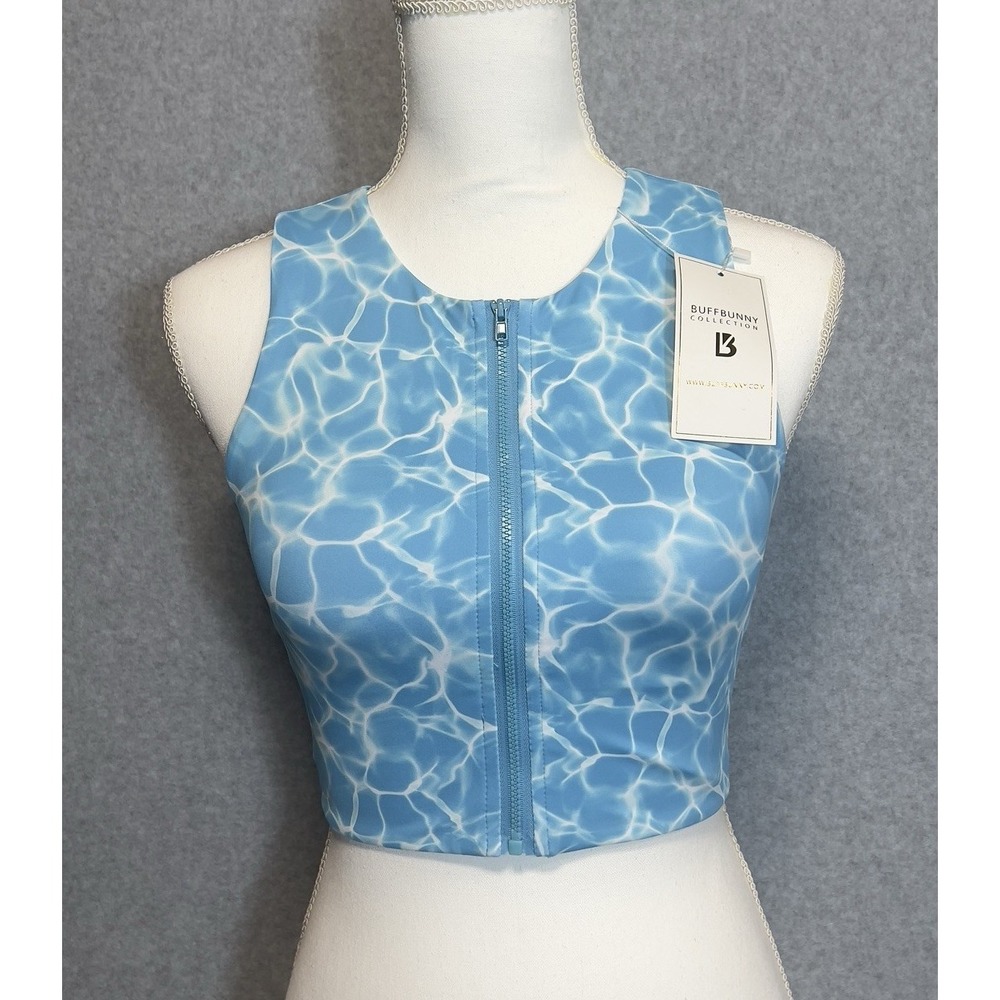 Buffbunny Collection Sports Bra Small‎ Blue Water Ripple Print Ecoline Crop Top